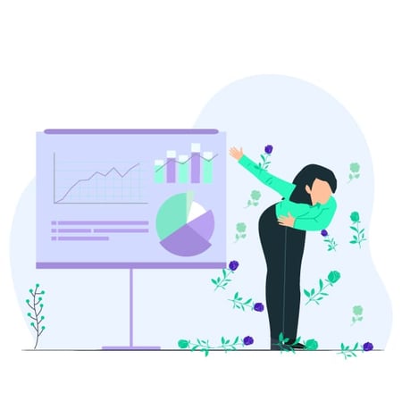 Illustration: Founder taking a bow in front of pitch deck