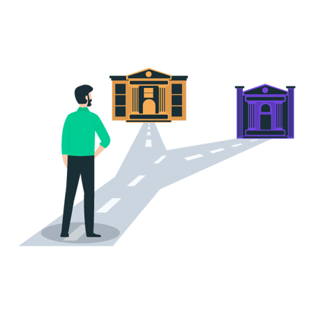 Illustration: Founder choosing between two banks