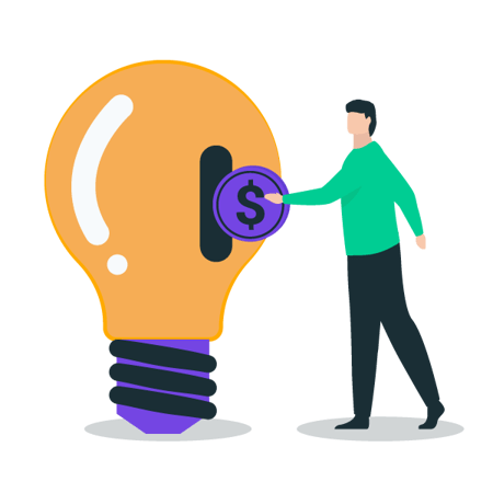 Illustration: Founder investing in an idea (lightbulb)
