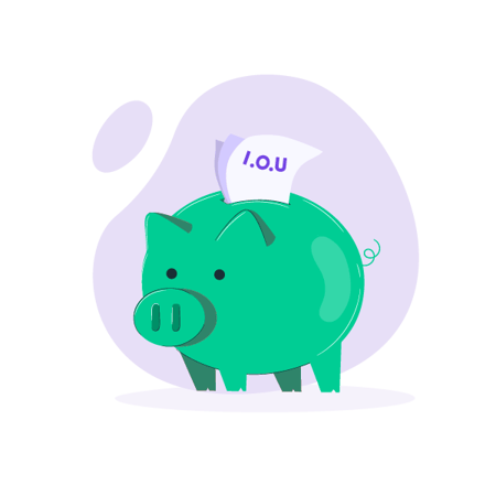 Illustration: Piggy bank with invoices as I.O.U. notes