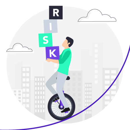 Illustration: A founder on a unicycle balancing risk