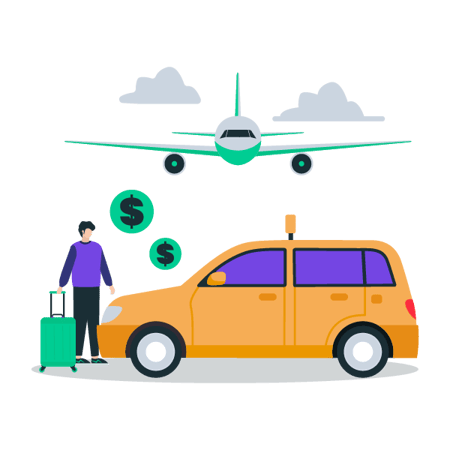 Illustration: Founder traveling with taxi and airplane