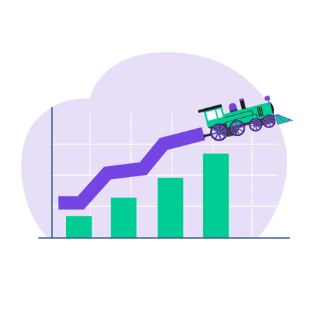 Illustration: Steam engine driving growth upward