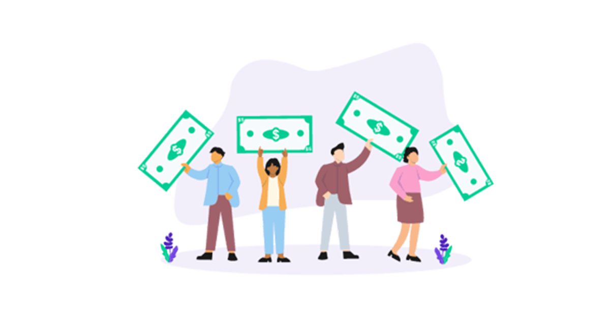 Illustration: Crowd of people with funding money