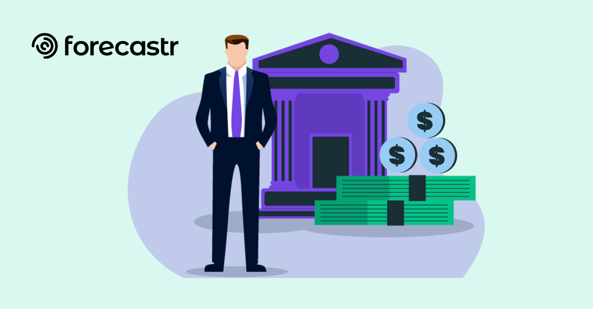 Illustration: Founder in front of bank or treasury - Featured